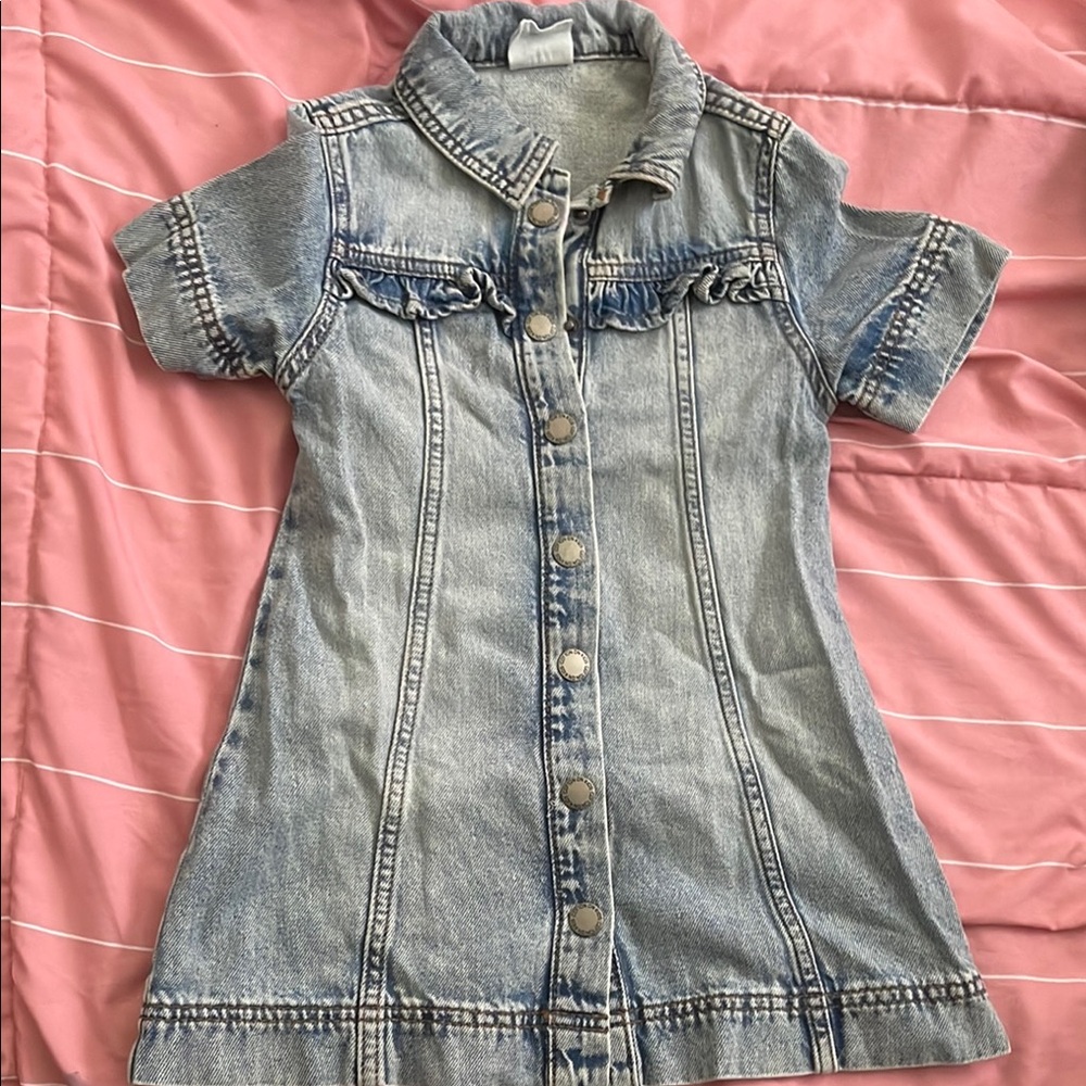 Girls' Light Wash Denim Button-Front Dress